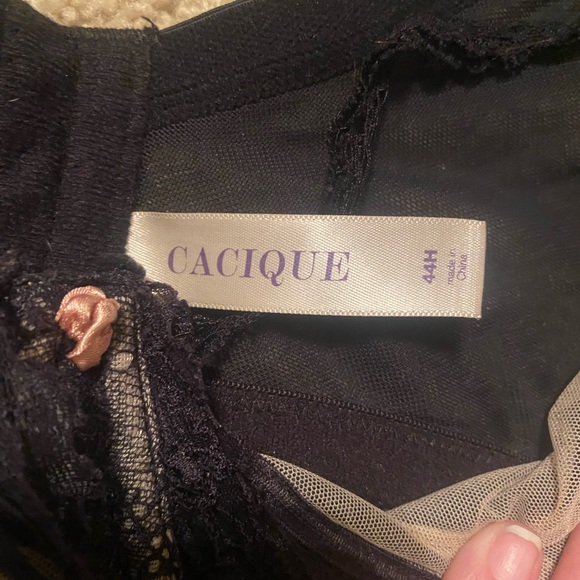 Cacique Black Lace Unlined Balconette Bra 44H - Picture 4 of 7